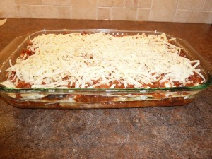Prepared lasagna before baking