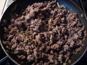 browning meat and onions