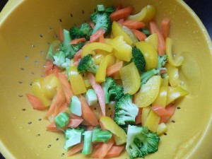 Blanched vegetables for Marinated Mixed Vegetable Salad