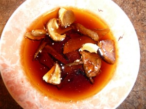 Mixed Mushroom Soup - soaking porcini