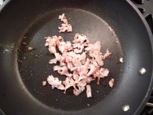 Ham and Cheese Omelet - frying the ham