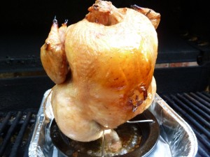 Stand Up Chicken Roaster on the barbecue
