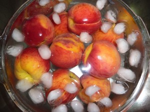 Peach Pie - preparing the peaches