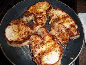 Pork Chops with Peaches - cook the chops