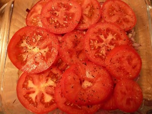 Crusty Potato Tomato Scallop - tomato layer
