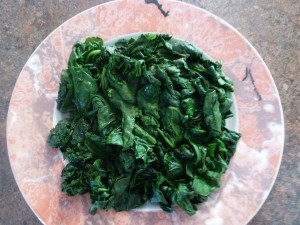 Spinach, Artichoke and Mozzarella Flan - cooked spinach