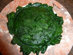 Spinach, Artichoke and Mozzarella Flan - squeezed spinach