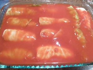 Grammy's Cabbage Rolls - covered in sauce