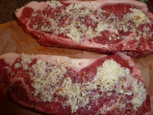 Quick Steak and Mushroom Kabobs - horseradish on the steaks