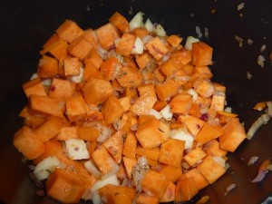 Sweet Potato & Pear Soup - saute the vegetables