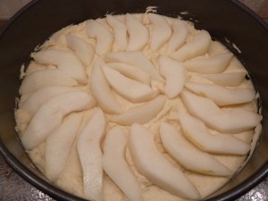 Cinnamon Sugar Pear Cake - press in the pears