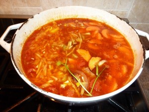 Alphabet Soup - Vegetable Beef Soup - add the vegetables and parsley stock