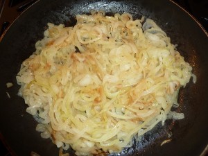 Flatbread with Caramelized Onions and Cheese - start to cook the onions