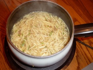 Chinese Fondue - add the noodles and egg