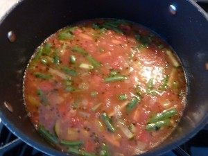 Minestrone Soup - add the tomatoes and stock