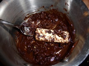 Molten Lava Cakes - mix the chips and butter