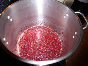Cherry Jam preparations - use a large pot as the mixture will double in size