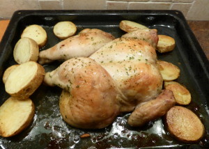 Butterflied Chicken with Roasting Potatoes