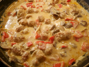 Farfalle Sausage and Mushrooms add the cream and cheese
