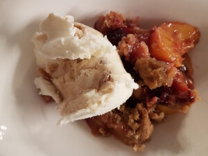 Peach and Plum Crisp is a delicious combination of flavours, nicely served warm or with whipped cream or ice cream.
